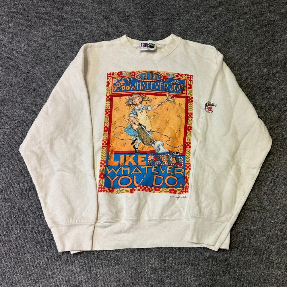 Stafford Blaine Sweatshirt Womens Size L White Mary Engelbreit Vintage USA Made